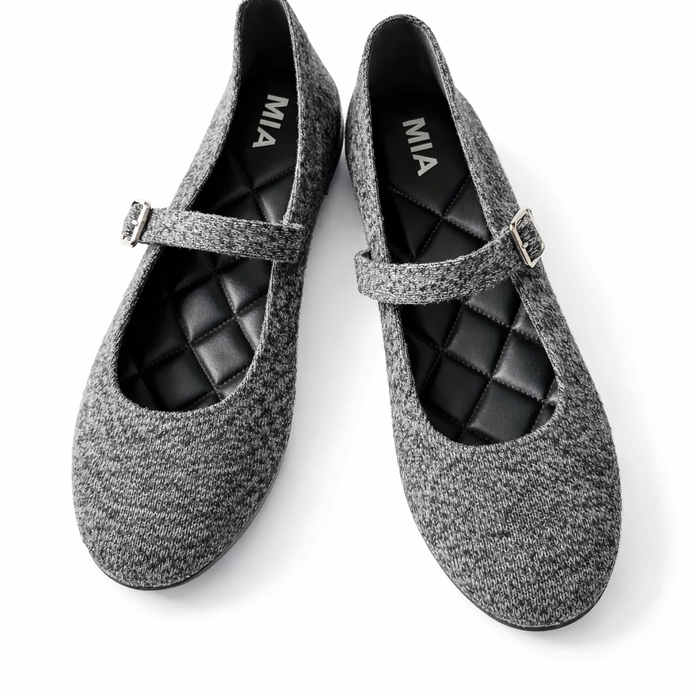MIA Heather Gray Knit Mary Jane Flats with Quilted Insole